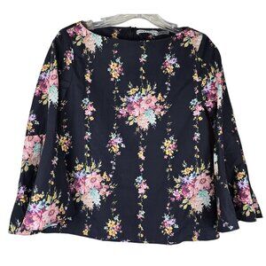 Alice + Olivia Floral Print Bell Sleeve Top XS Black Multicolor Cotton